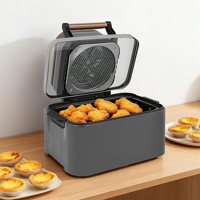 12.68QT Glass Air Fryer, 1700W Large Capacity Non-Toxic Air Fryer Oven with Transparent Window, 6 Presets & Precise Temp Control for Roast, Bake, Fry (Silver Gray)