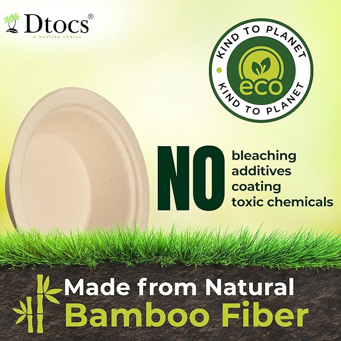 Dtocs Bamboo Fiber Disposable Bowls – 12 Oz, 200 Pk | Eco Friendly Biodegradable Small Bowl | Microwavable Bagasse Bowl Like Soup, Cake, Dip, Salad | Biodegradable Dinnerware Alt to Paper, Plastic