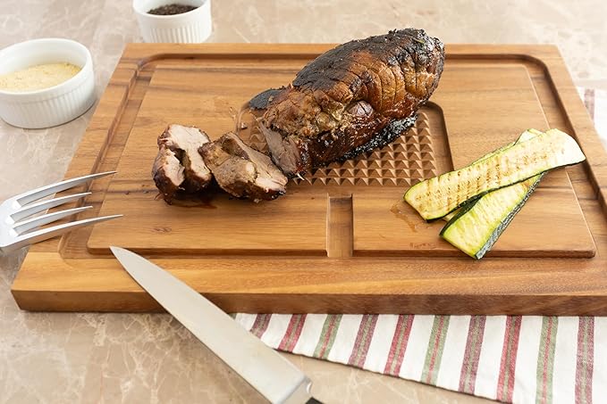 Ironwood Gourmet Hudson Carving Board, 15" x 20" Acacia Wood Cutting Board with Grip Pad and Juice Well