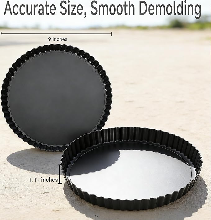 Liedrg 9 Inch Non-Stick Tart Pan with Removable Bottom - Carbon Steel Fluted Pie Pan for Baking Tarts, Pies, Quiches, Brownies