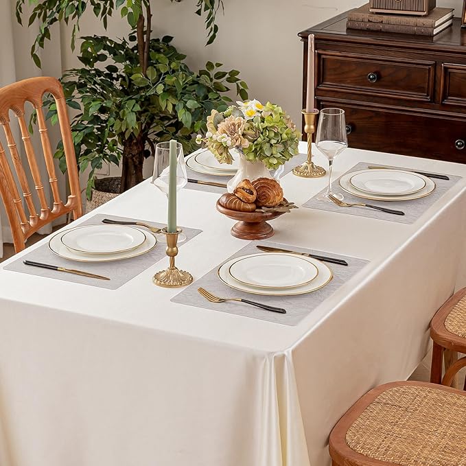 Romanstile Vinyl Placemats Set of 4-12 X 17 Inch - Heat Resistant Non-Slip Embossed Floral Place Mats 100% Waterproof Oilproof Wipeable Faux Leather Table Mats for Kitchen/Dining/Party, LightGrey