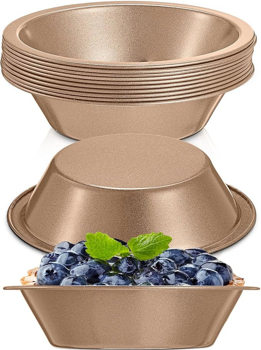 Gandeer 8 Pcs mini pie tins Pie Pan Dish for Baking Carbon Steel Pizza Nonstick Plate Bakeware Set Oven Air Fryer Cake Bread Meat(4 Inch,Champagne)