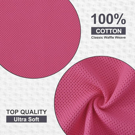 Kitinjoy 100% Cotton Kitchen Dish Cloths (12 X 12 Inches, Hot Pink), 6 Pack Waffle Weave Ultra Soft Absorbent Dish Towels for Drying Dishes Quick Drying Kitchen Towels Dish Rags