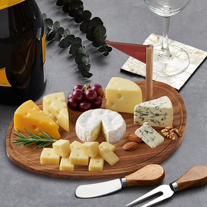 Ziliny Golf Cheese Board Gift Set Party Favor Prizes Charcuterie Wood Board with Knives and Box Father Day Gift for Dad Grandpa Party Tournament Game(9.8" x 7.7", Acacia Color)