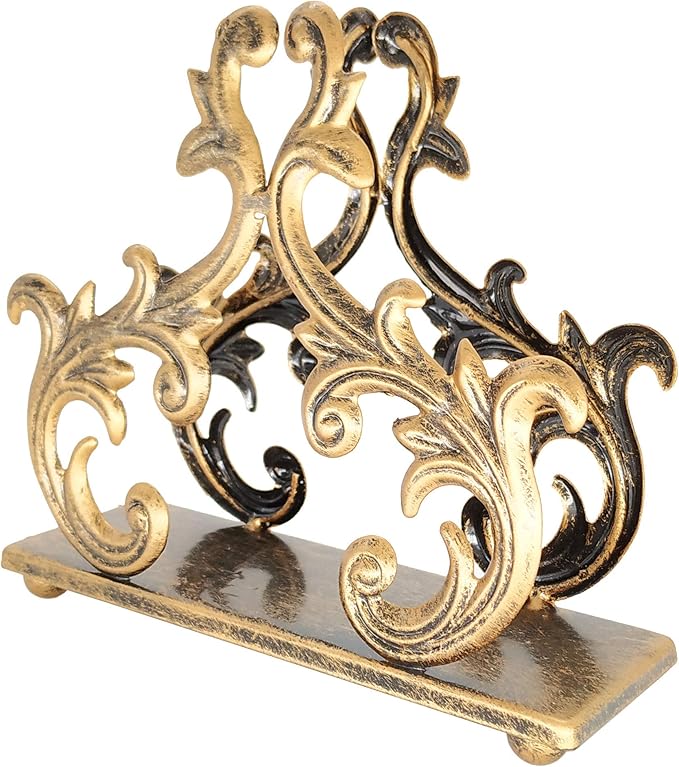 Owlgift Baroque Bronze Napkin Holder – Decorative Metal Tissue Rack for Tabletop, Mail, or Bill Organizer – 6 x 2 x 5.3 Inches, Rustic Finish for Home or Restaurant Use