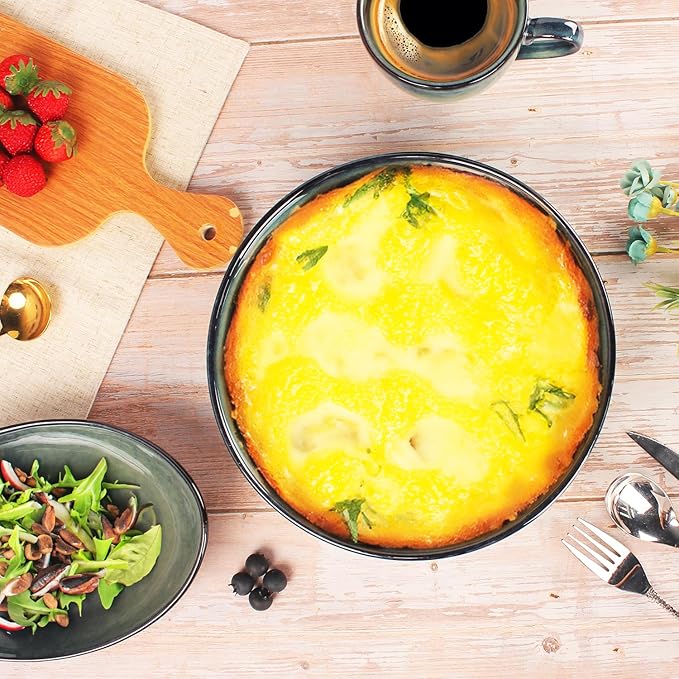 LIUYWYHCF Ceramic Pie Pan Quiche Dish 2.3 Quart Baking Pan, 11 Inch Round Au Gratin Baking Dishes, Non-Stick Tart Pan, Pie Plate for Apple, Oven, Dishwasher and Microwave Safe