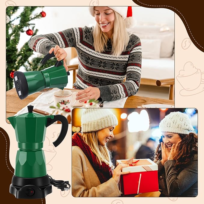 Lemosae Coffee Pot 6 Cup Electric Espresso Coffee Maker Italian Moka Maker 300ml Portable Aluminum Espresso Machine Cafetera Moka Pot with Detachable Base, Gift for Home Travel(Dark Green)