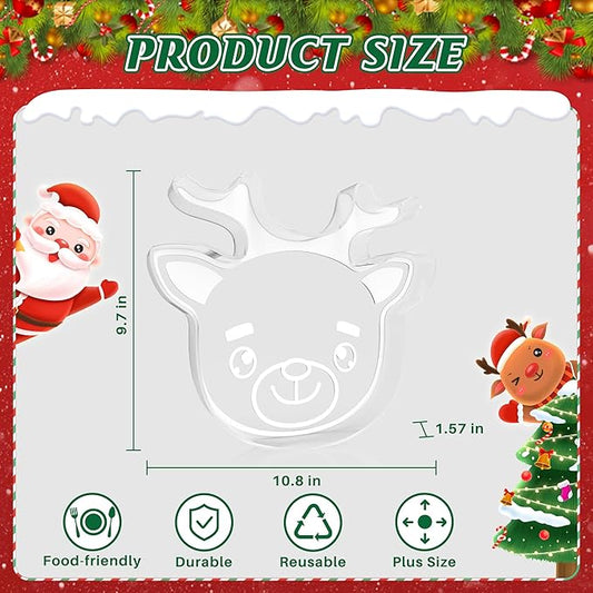11" Christmas Elk Charcuterie Boards, Acrylic Reusable Serving Tray for Dessert Appetizer Display, Cute Reindeer Decorative Snack Platter for Xmas Party Table Decoration