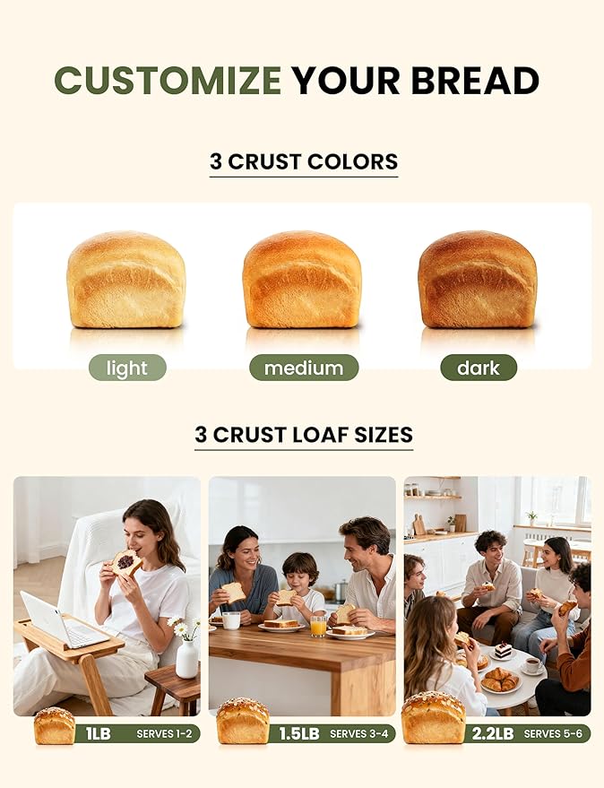 Bread Maker, 2.2LB 16-in-1 Bread Machine, Automatic Bread Maker Machine with Nonstick Ceramic Pan & 15H Timer & 1H Keep Warm for Beginner, Breadmaker with Gluten-Free, French, Yogurt, Recipe