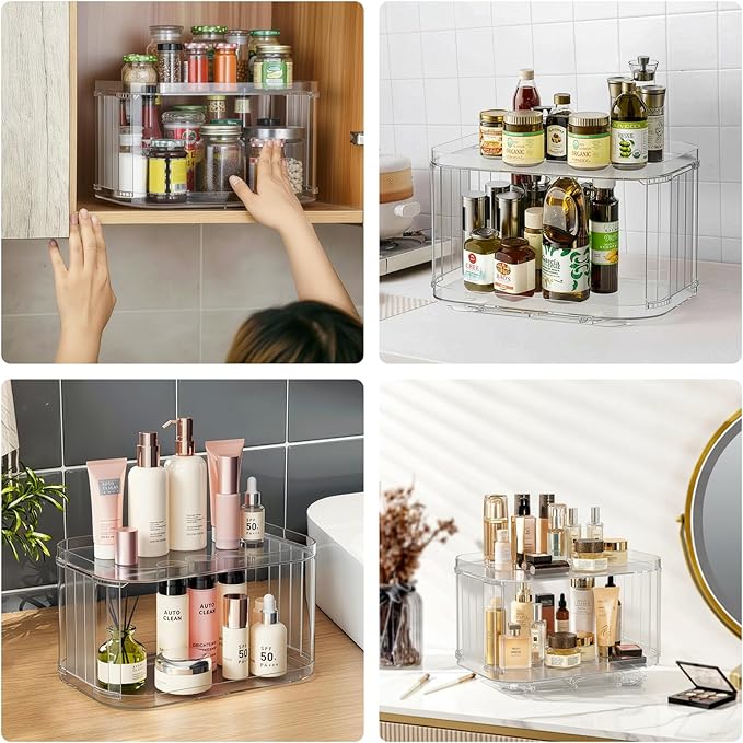 2 Tier Lazy Susan (2 Pack) Kitchen Organizer for Canned Goods Turntable Organizer for Cabinet/Pantry/Kitchen/Countertop/Bathroom/Vanity/Medicine Cabinet Organizer/Refrigerator