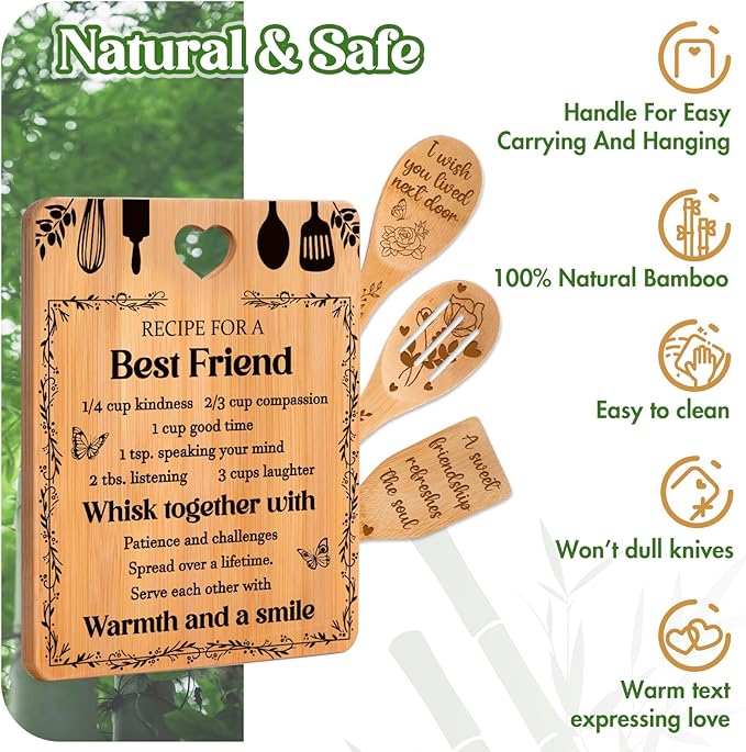 Best Friend Birthday Gifts for Women - Bamboo Cutting Board Set, Bestie Friendship Gifts for Women, Ideal Gifts for Birthday Graduation Wedding Job Move House Christmas Thanksgiving.