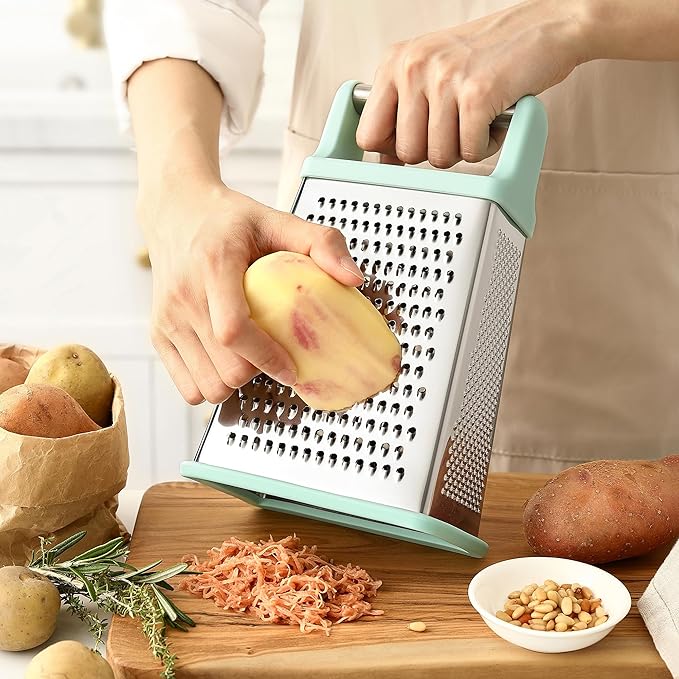 Spring Chef Stainless Steel XL Box Grater & Premium Lemon Zester with Handle - 2 Product Bundle - Mint