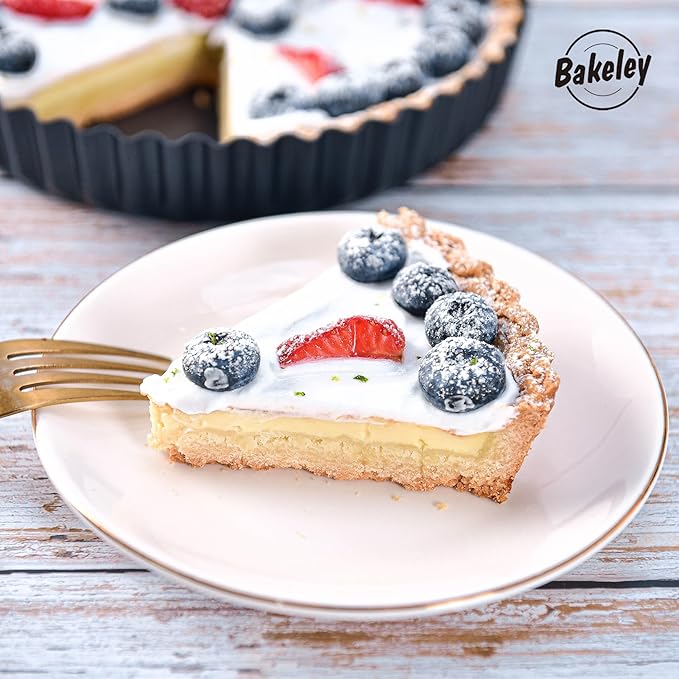 Bakeley 8-Inch Non-Stick Round Tart Pan with Removable Loose Bottom, Quiche Pan for Oven Baking (Black)