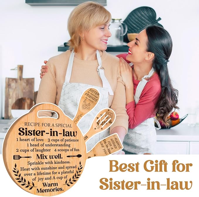 Sister in Law Gifts - Engraved Bamboo Cutting Board Set, Unique Sister-in-Law Gifts, Mothers Day Christmas Birthday Gifts for Sister in Law
