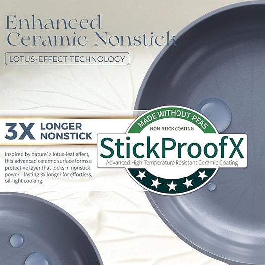 PRICUSIS Nonstick Ceramic Frying Pan Skillet, 8 Inch Induction Compatible with Stay Cool Handle, Healthy PTFE PFAS & PFOA Free Omelet Pan, Dishwasher Safe (Blueberry Gray)