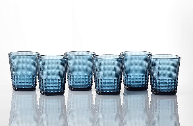 Fortessa Malcolm Double Old Fashioned Cocktail Glass 6 Pack, 11.5-Ounce, Cornflower Blue