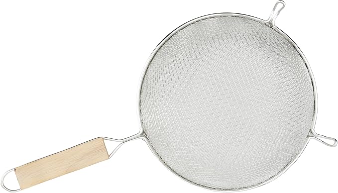 Winco Strainer, 8-Inch Diameter, Fine Double Mesh, Medium, Tin, Tan