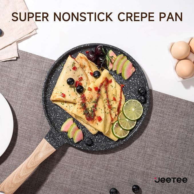 JEETEE Crepe Pan Nonstick, 11 Inch Comales Para Tortillas Griddle Pan for Stove Top, Granite Coating Flat Pancake Pan Dosa Tawa, PFOA FREE and Induction Compatible (Grey)