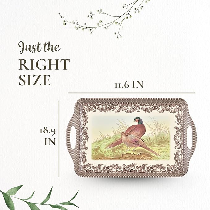 Pimpernel Woodland Large Handled Tray- Large Rectangular Melamine Serving Tray with Nature-Inspired Forest Design - Dishwasher Safe Platter for Snacks Breakfast Lunch or Seasonal Kitchen Table Display