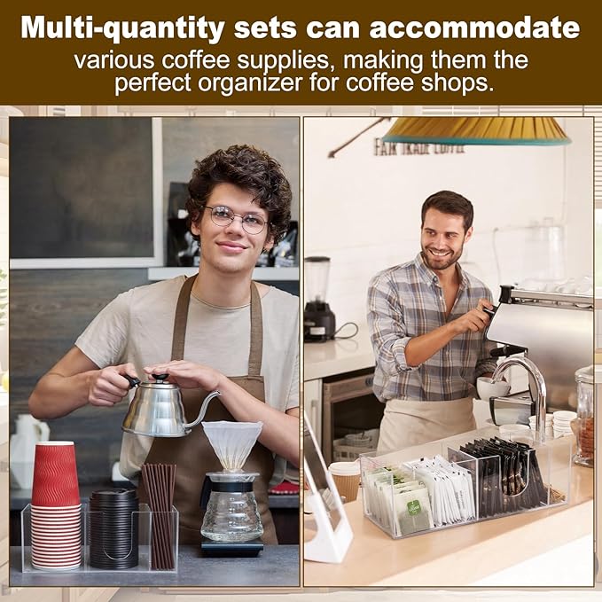 2 Pcs Acrylic Coffee Cup Holder with 3 Compartments Coffee Cup Dispenser for Countertop Plastic Lid Holder Station Organizer Accessories for Kitchen Bar Shop Farmhouse Table(Clear)