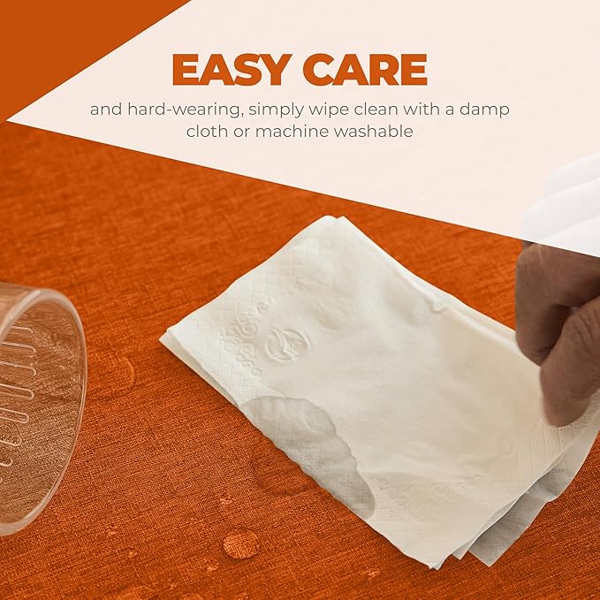 Faux Linen Fall Round Tablecloths 60 inch, Waterproof Decorative Washable Texture Rustic Circle Table Cloth Cover for Dining Kitchen Party Farmhouse Outdoor(60 Inch,Round (2-4 Seats),Rust)