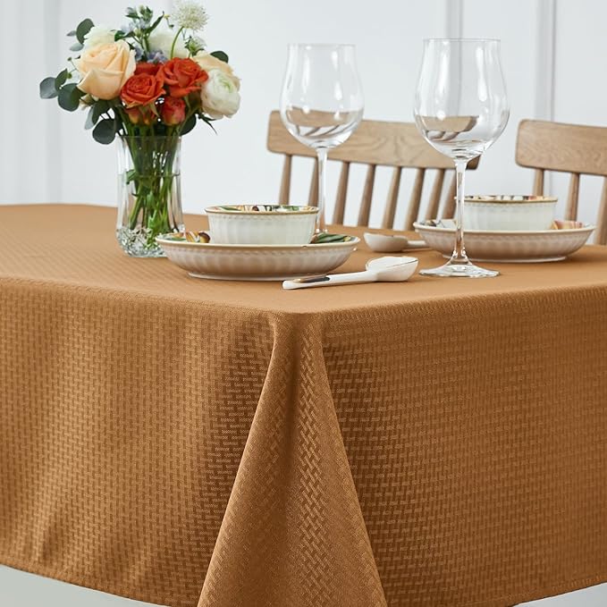 maxmill Harvest Square Tablecloth Stain Resistant Waterproof Wrinkle Resistant Weaved Pattern Soft Table Cloth for Fall Harvest Thanksgiving Decorative Fabric Table Cover, 52 x 52 Inch, Amber