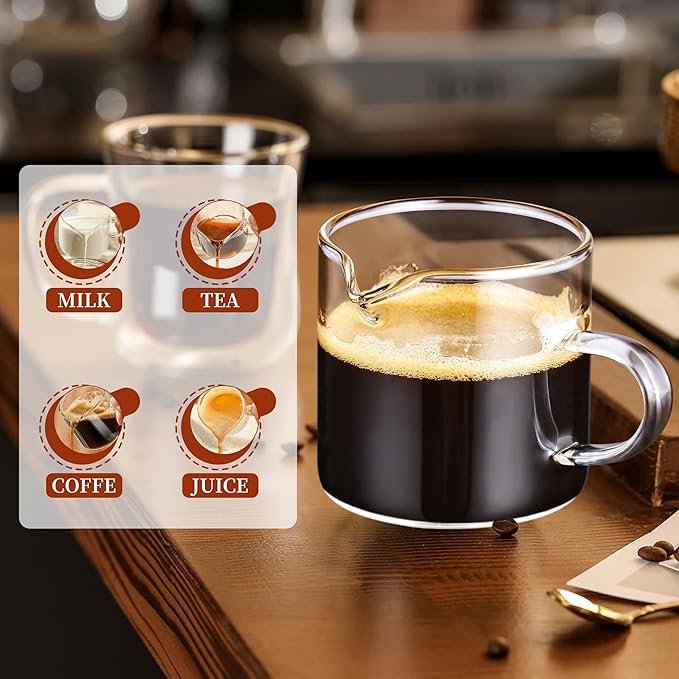 Espresso Cups, Glass Coffee Espresso Cups with Pour Spout, 4 oz, Clear, Set of 2 (Set of 4)