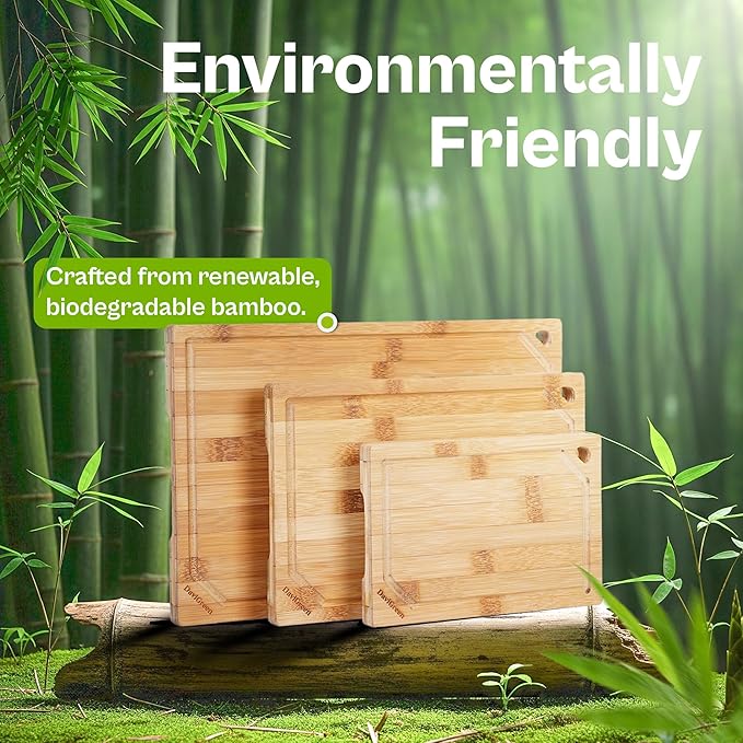 DaviGreen Bamboo Cutting Board Set of 3 (Dark Bamboo, 0.6 Inch Thick)