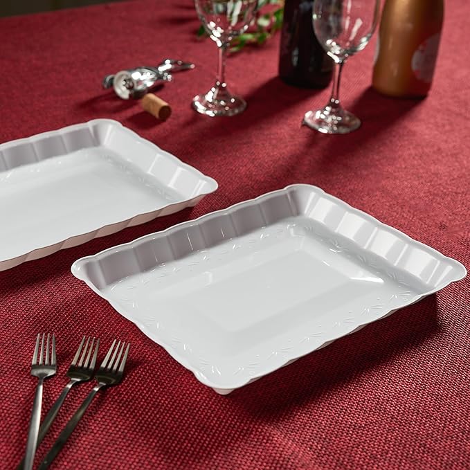 Plasticpro Plastic Serving Trays - Serving Platters Rectangle 9X13 Disposable Party Dish 12 White