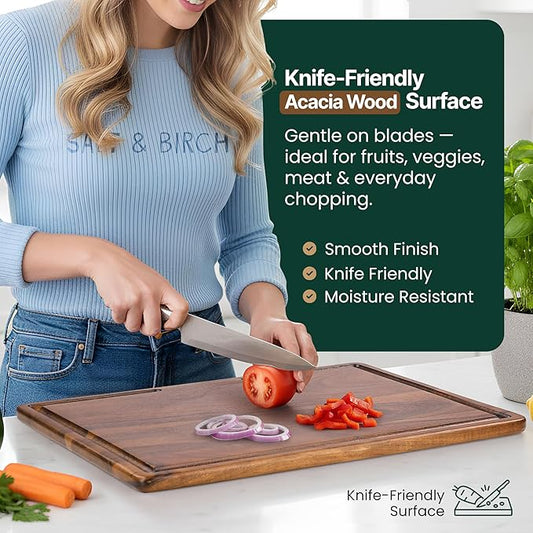 BRUSH HAVEN Salt & Birch Cutting Board - Premium Acacia Wooden Board for Easy Food Prep - Enjoy A Reliable Chopping Board Designed for Versatile Kitchen Use - Perfect for Chefs & Home Cooks- 3 Pcs Set