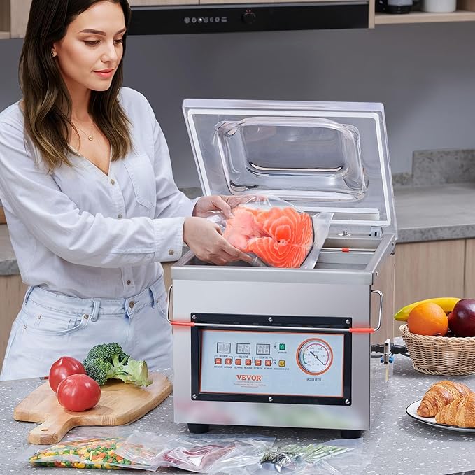 VEVOR Chamber Vacuum Sealer, 320W Sealing Power, Vacuum Packing Machine for Wet Foods, Meats, Marinades and More, Compact Size with 12.6 in Sealing Length, Applied in Home Kitchen and Commercial Use