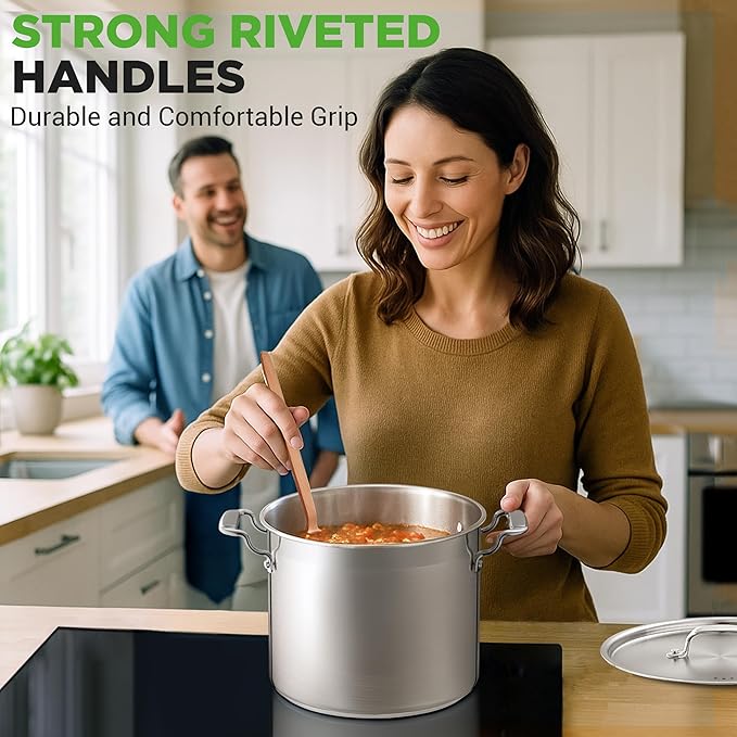 NutriChef 12-Quart Stainless Steel Stockpot with Stainless Steel Lid - 18/8 Food Grade Heavy Duty Large Stock Pot for Stew & Soup, Works w/Induction