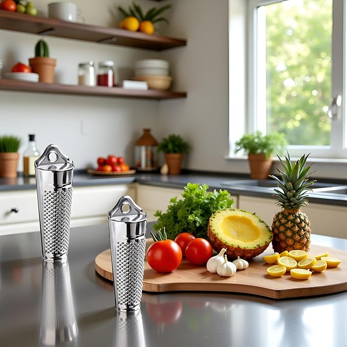 2Pcs Silver Multifunctional Kitchen Stainless Steel Ginger Garlic Nutmeg Grater Nut Walnut Lemon Hand Planer Tool Lemon ZesterDurable and Professional Kitchen Tool Garlic Tools