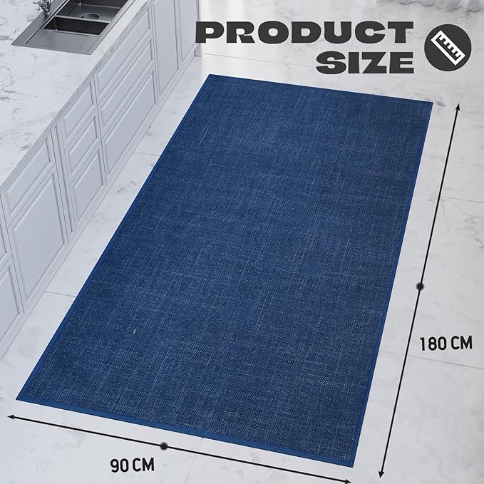 Kitchen Rug, Rubber Non Slip Kitchen Rugs Washable, Absorbent Runner Mat for Floor, Machine Washable Standing Mats for in Front of Sink, Door, Laundry, Entryway (Navy Blue, 71" × 35.5")