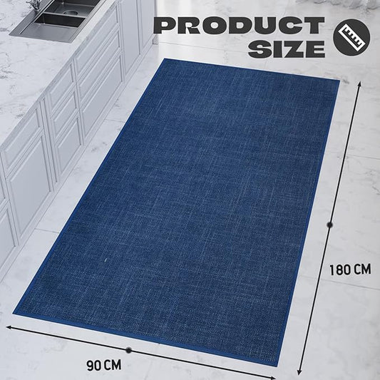 Kitchen Rug, Rubber Non Slip Kitchen Rugs Washable, Absorbent Runner Mat for Floor, Machine Washable Standing Mats for in Front of Sink, Door, Laundry, Entryway (Navy Blue, 71" × 35.5")