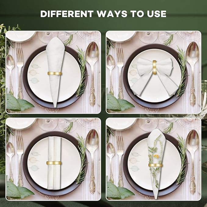 20 Pcs Stainless Steel Napkin Rings Easter Metal Napkin Ring Holders Modern Serviette Buckles Metallic Adornment for Table Kitchen Dinner Party Wedding (Matte Gold Semicircle)