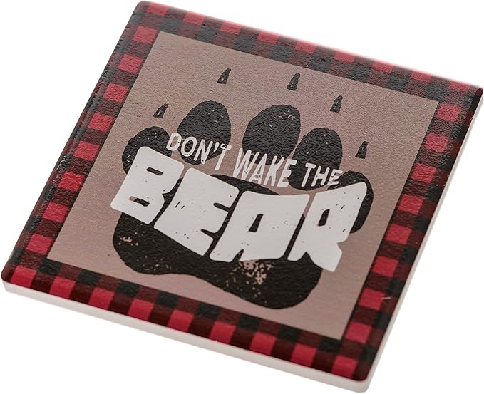 Pine Ridge Black Bear Buffalo Plaid Coasters for Drinks - Welcome to The Cabin and Don't Wake The Bear Design with Cork Pads Coaster Set of 6