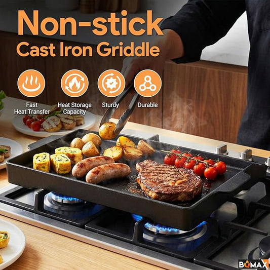 23" x 16" Universal Cast Iron Cooking Griddle, Flat Top Grill Pre-Seasoned Nonstick Griddle Insert for Most Gas Grills and 4 Burner Stove Top, Griddle Insert Griddle Plate for Gas Grill