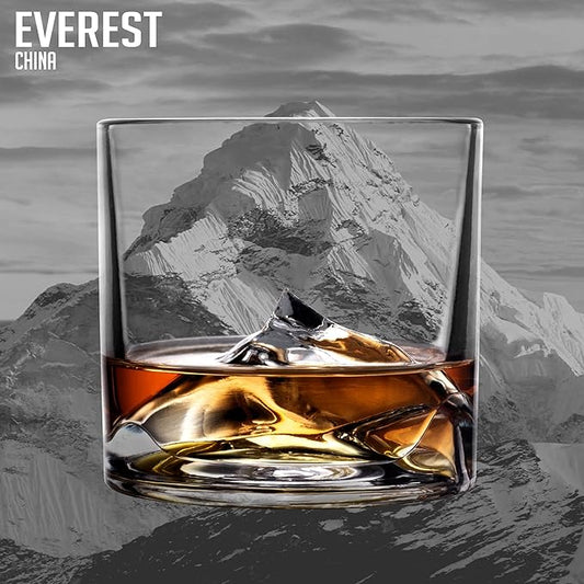 LIITON Mount Everest Heavy Crystal Whiskey Glasses Gift Set of 4, Thick Freezable Bourbon Glass 1lb Each, Premium Whiskey Gifts for Men, Frozen Crystal Chills Cocktails, 10 oz