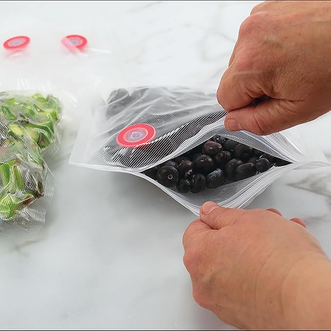 NESCO Handheld Vacuum Sealer Kit, Includes 4 Canisters, 5 Reusable Gallon Zipper Bags, Freezer, Dishwasher, Sous Vide Safe Bags, Great for Meal Prep & Food Storage – Rechargeable with Charging Base