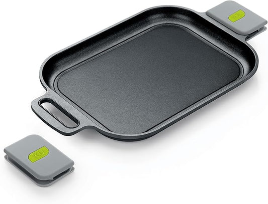 BRA COOKWARE Life Ceramic Nonstick Grill | 12.6 x 9.4 Inch Recycled Cast Aluminum Smooth Plate | Ceramic Non-Stick | Ceramic Non-Stick Coating | PFOA Free | All Cooktops| Removable Handles