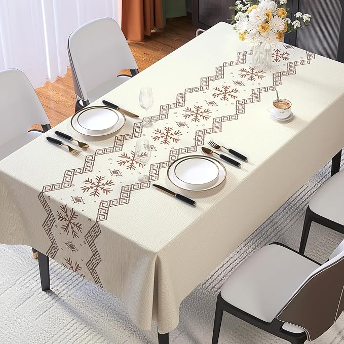 Square Table Cloth,100% Waterproof Tablecloth Oil Proof Spill Proof Vinyl Table Cloth, Wipe Clean Plastic Table Cover for Dining, Camping, Indoor and Outdoor 54" x 54",Snowflake