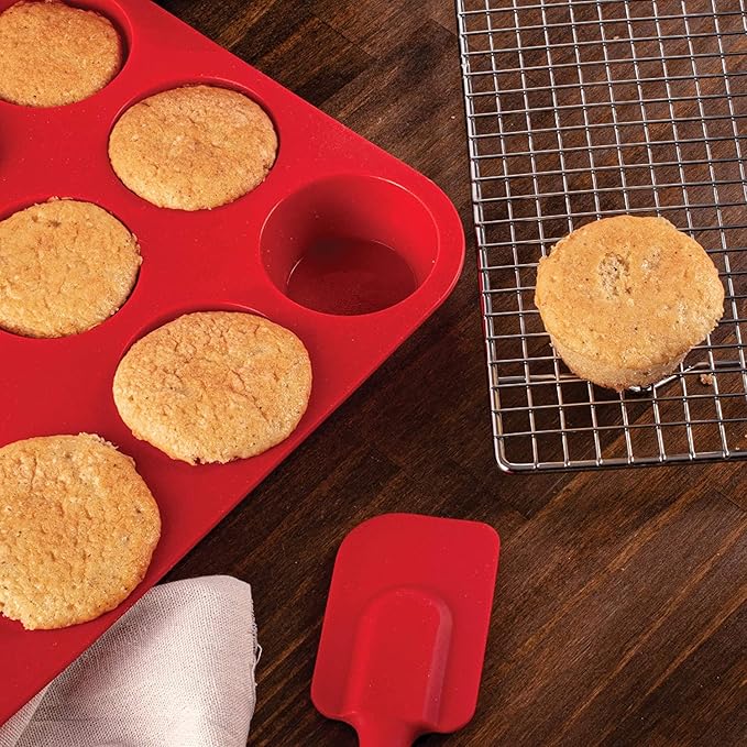 Mrs. Anderson's Baking Silicone 12-Cup Muffin Pan Baking Mold, BPA Free, Non-Stick European-Grade Silicone, 13.5 x 10 x 1.25-Inches
