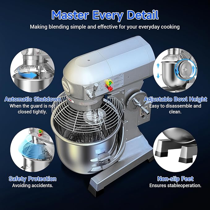 EKway 20Qt Commercial Stand Mixer with Timing Function,1100W Commercial Mixer 3-Speed Adjustable,Electric Stand Commercial Dough Mixer with Stainless Steel Bowl for Bakery Pizzeria
