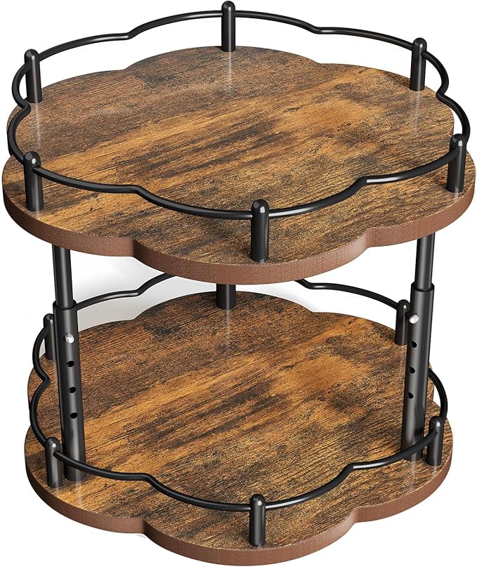 Spice Rack Lazy Susan Organizer for Cabinet, Rotating Spice Organization 2 Tier Adjustable Lazy Susan Turntable Spice Cabinet Organizer for Kitchen Countertop & Pantry, Wood 10 Inch Seasoning Storage