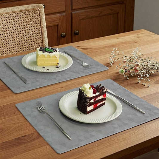 Jovono Faux Leather Placemats Set of 4, 17.8''x11.8'', Waterproof & Oil-Proof Table Mats, Easy-Clean Washable Kitchen Place Mats for Dining Table, Fabric Texture, Gray Mat