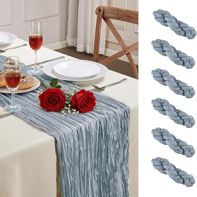 6 Pack Dusty Blue Cheesecloth Table Runner 10FT Long Boho Gauze Table Runner Rustic Sheer Runner for Spring Wedding Bridal Baby Shower Birthday Party Table Decor Home Easter Decorations