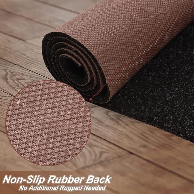 2' x 3' Runner Rugs with Rubber Backing, Indoor Outdoor Utility Carpet Runner Rugs, Black, Can Be Used as Aisle for The RV and Boat, Laundry Room and Balcony