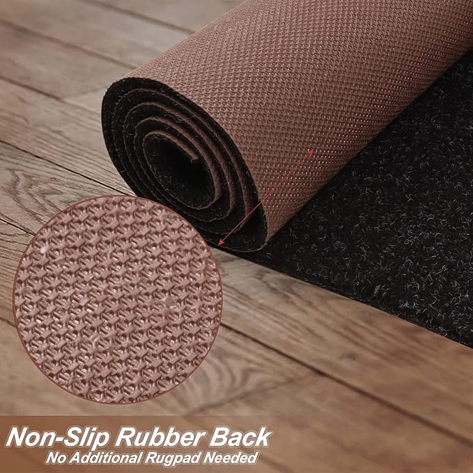 3' x 73' Runner Rugs with Rubber Backing, Indoor Outdoor Utility Carpet Runner Rugs, Black, Can Be Used as Aisle for The RV and Boat, Laundry Room and Balcony
