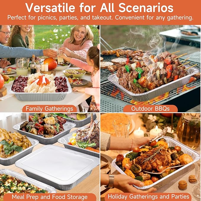Lideropa Half Size Aluminum Pans 9x13-10 Pack Aluminum Foil Pans, Heavy Duty Disposable Pans for Cooking, Baking, Meal Prep, Parties & Food Storage